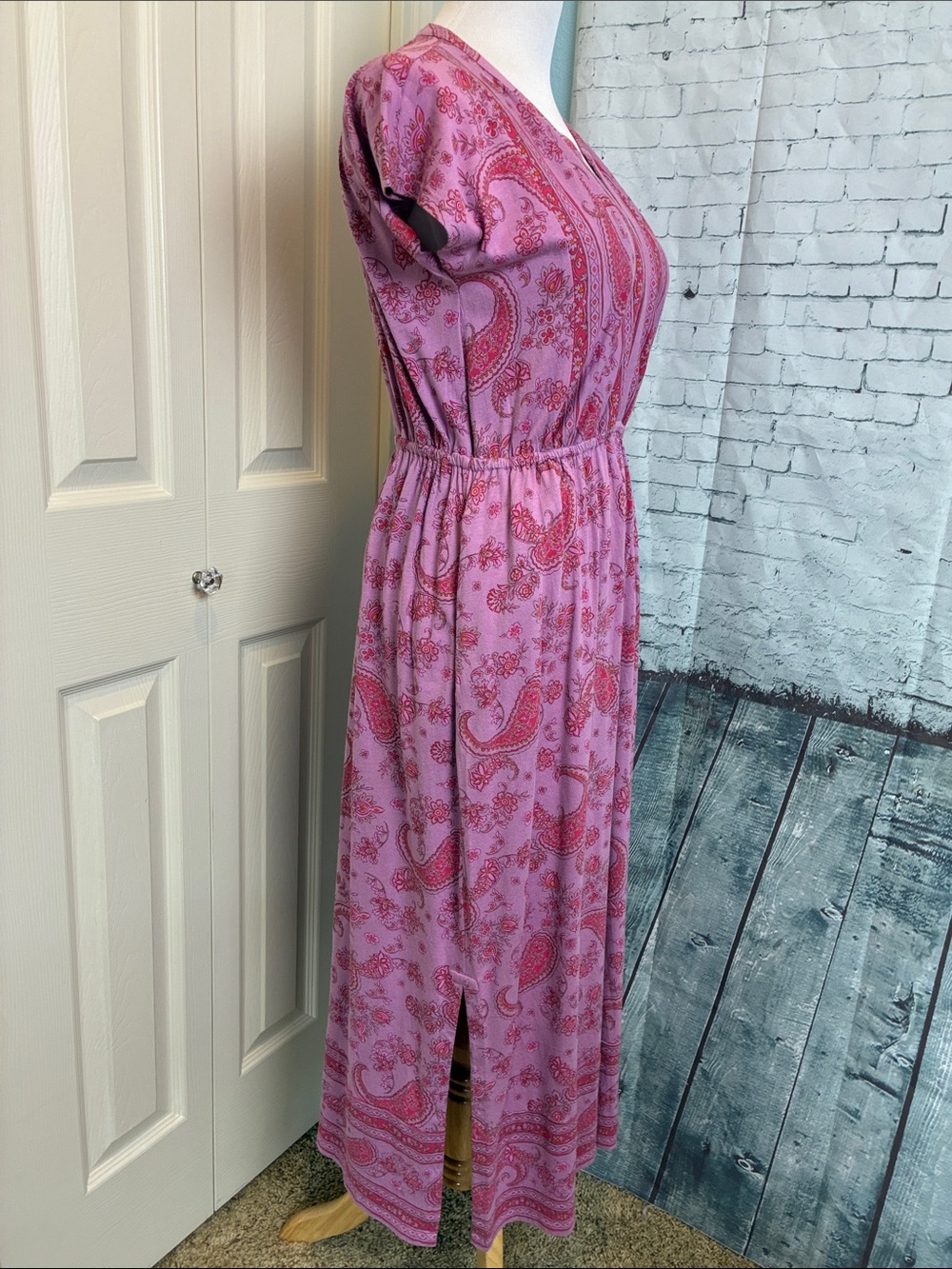 Pure Jill Border Print Maxi Dress Small Petite Pink Purple Paisley Casual NWT - Picture 5 of 16